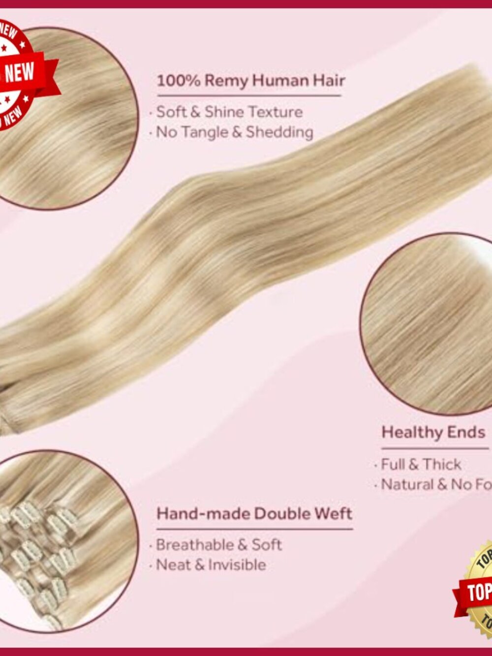 Silky Remy Human Hair Clip-In Extensions, 20 Inch, 120g, 7 Pieces - Picture 3 of 6